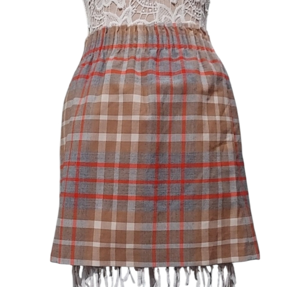 J crew wool blend orange gray tan plaid skirt with pockets size 2